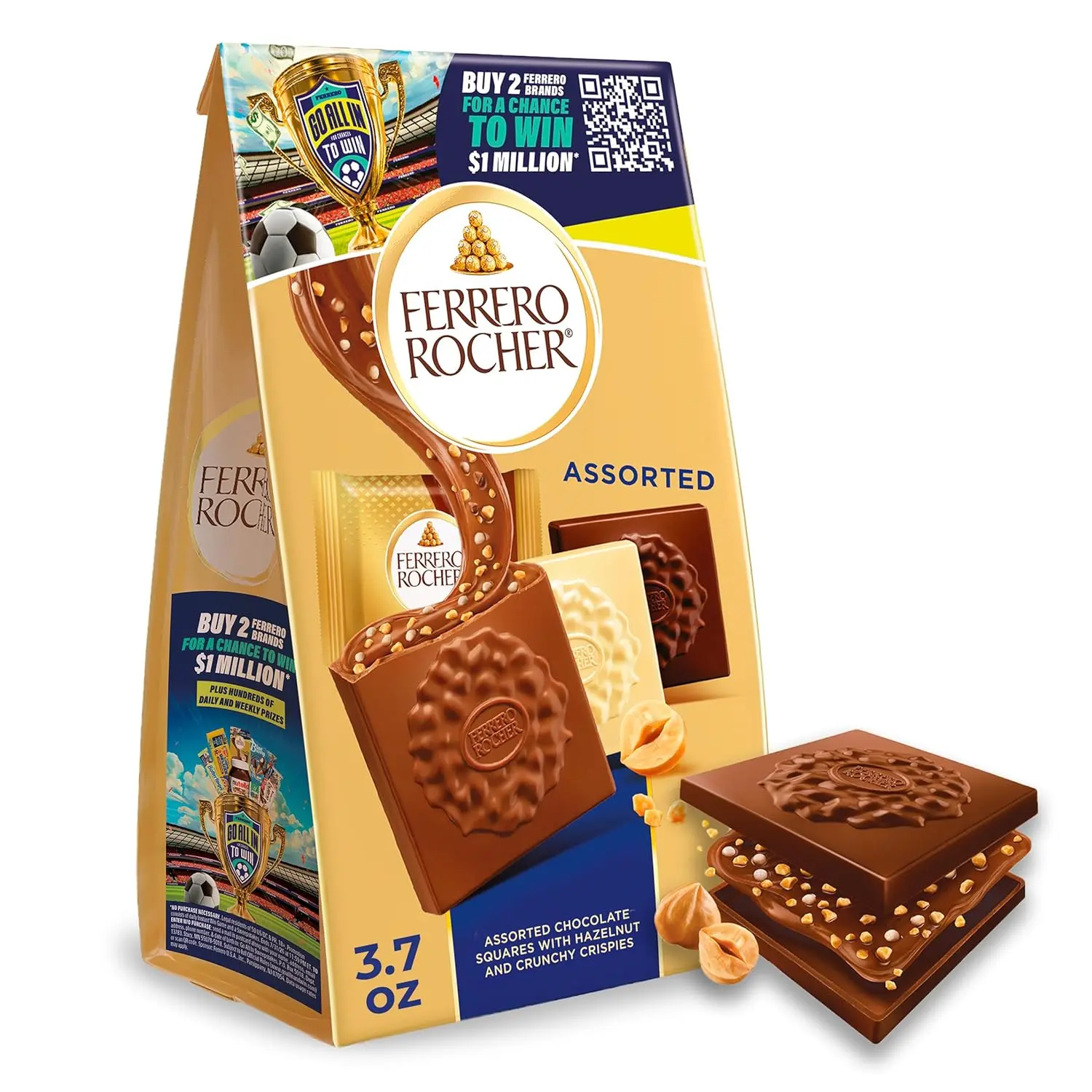 Rocher Premium Assorted chocolate squares, Individually Wrapped Chocolates, Great for Sharing or Gifting, 3.7 oz