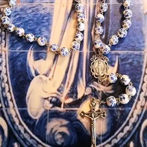 Porcelain Blue-and-White Floral Beaded Rosary