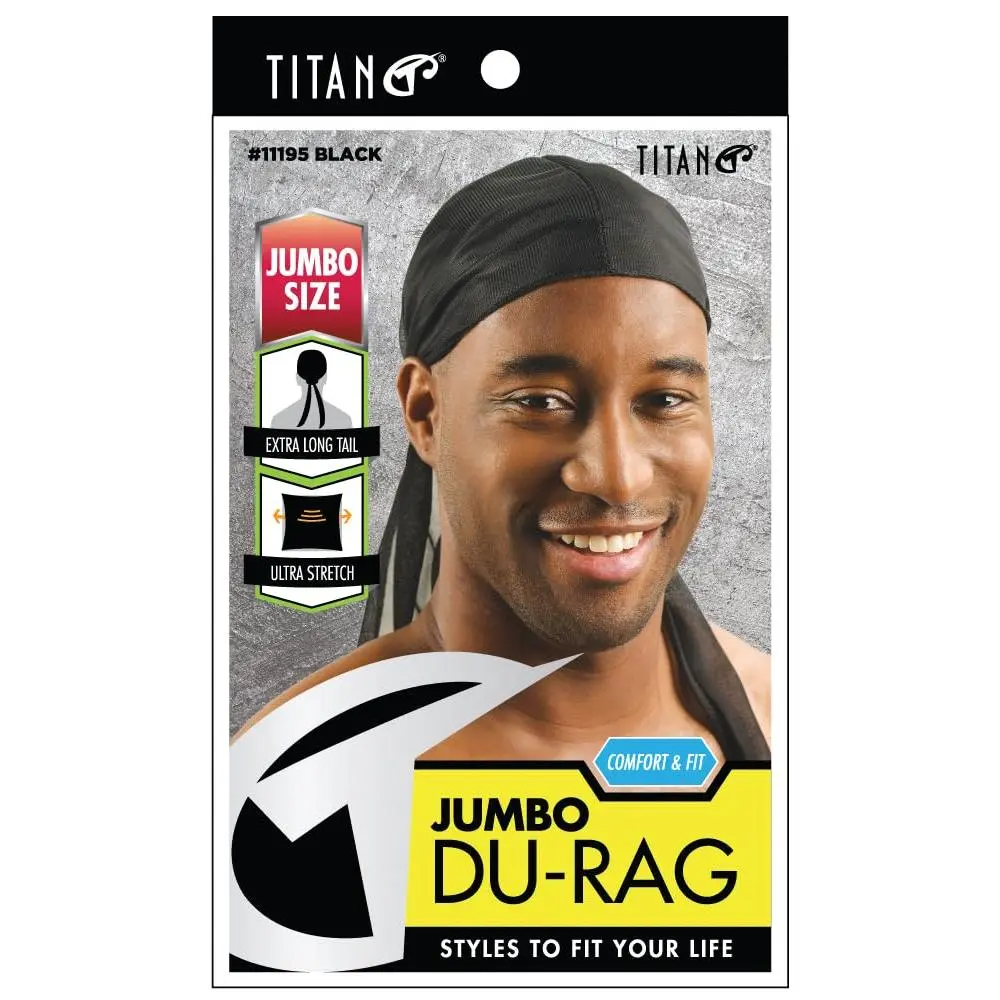Titan Jumbo Durag - Extra-Long & Stretch Do-Rag for Big Hair & Waves - Edge-Friendly, Breathable, Secure Fit, Black