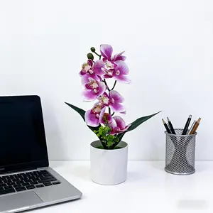 1 Pc Artificial Orchid Potted Plant – Realistic faux flower bonsai with pot, Vibrant faux flowers. Elegant Chinese-style décor for living room, bedroom or office, perfect home decoration and gift for weddings or special occasions.