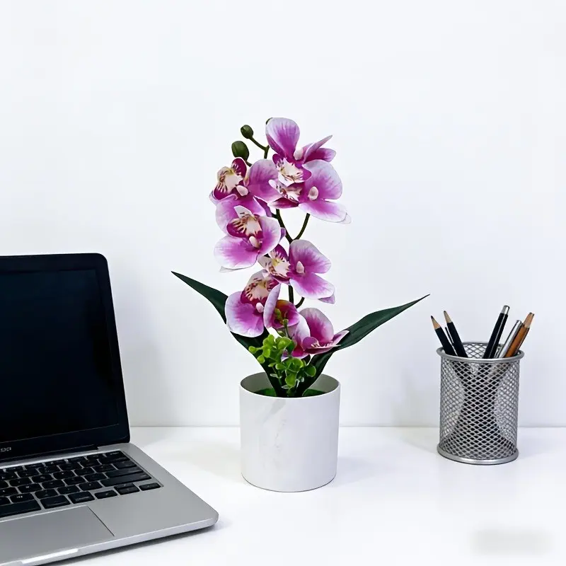 1 Pc Artificial Orchid Potted Plant – Realistic faux flower bonsai with pot. Elegant Chinese-style décor for living room, bedroom or office, perfect home decoration and gift for weddings or special occasions.