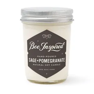 Bee Inspired Goods Sage and Pomegranate Scented Soy Candle 6oz Hand-Poured with Fresh Sage & Sweet Pomegranate Notes for Home Decoration