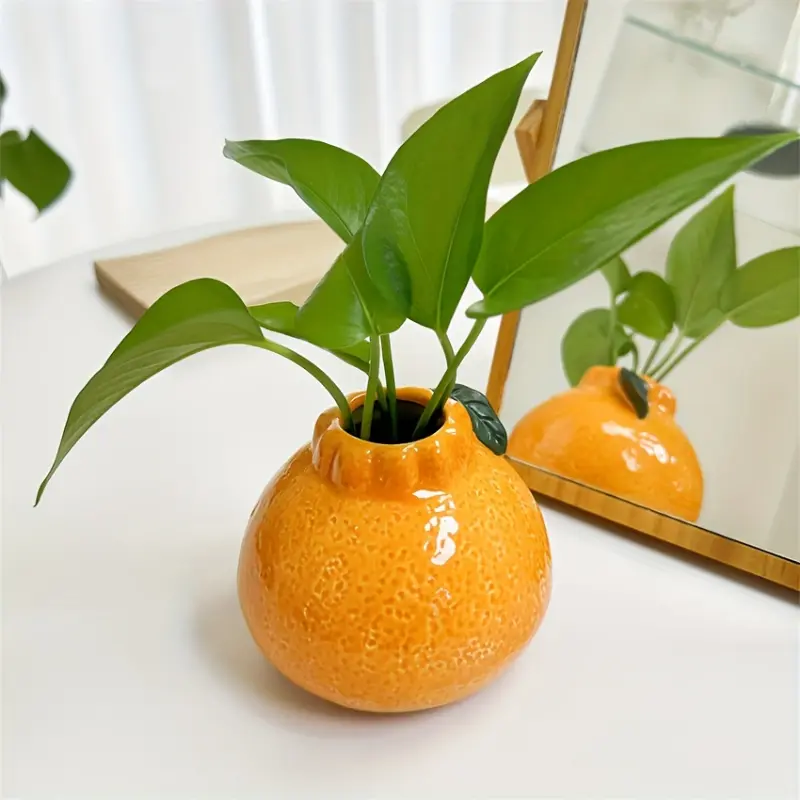 1pc Fashion Orange Design Ceramic Vase, Suitable For Hydroponics - Perfect Choice For Living Room And Office Decoration Flower Ornaments Round