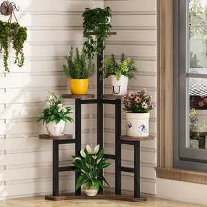 TRIBEWOOD Corner Plant Stand Indoor, 6 Tiered Plant Shelf Flower Stand, Tall Multiple Potted Plant Holder Rack Planter Organizer for Living Room Balcony Garden, Rustic Brown