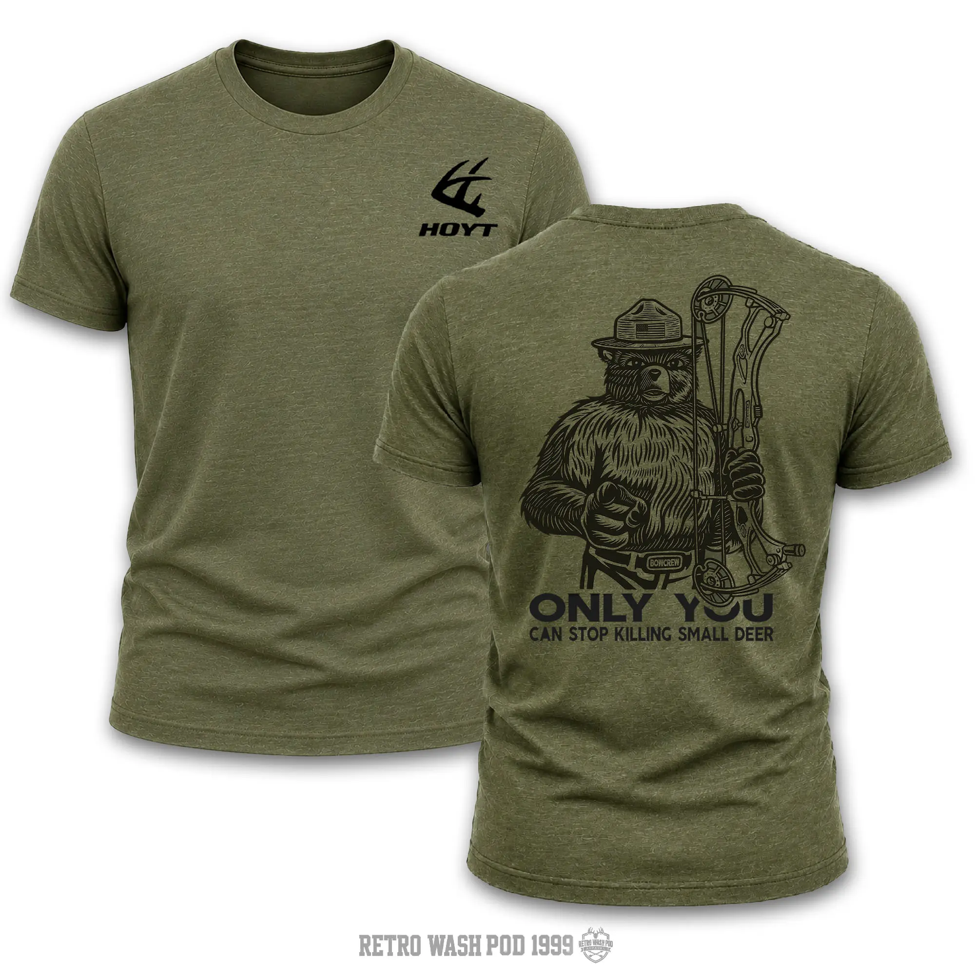 Hoyt Archery Outdoor "Only You" Smokey Bear Men's Shirt, Hunting T-shirt, Crew Bowhunting Shirt, Deer Skull Archery Tee, Archery Tactical Gear, Unisex Short Sleeve Casual 100%, Outdoor Gift For Men, Made In USA.