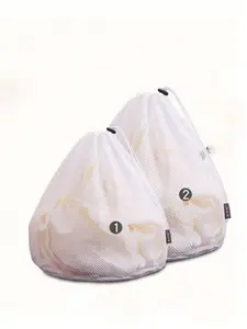 White polyester mesh drawstring laundry bag, large washing machine laundry bag, suitable for storage in the bathroom, wardrobe, closet, and bedroom.