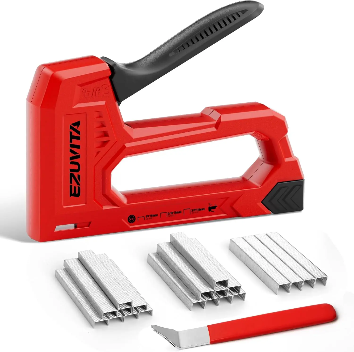 Light Duty Staple Gun for Wood, Red Upholstery Staple Gun Kit | 2000pcs JT21 Staples 1/4, 5/16, 3/8 inch, Staple Remover Included, for Crafts, DIY, Classroom
