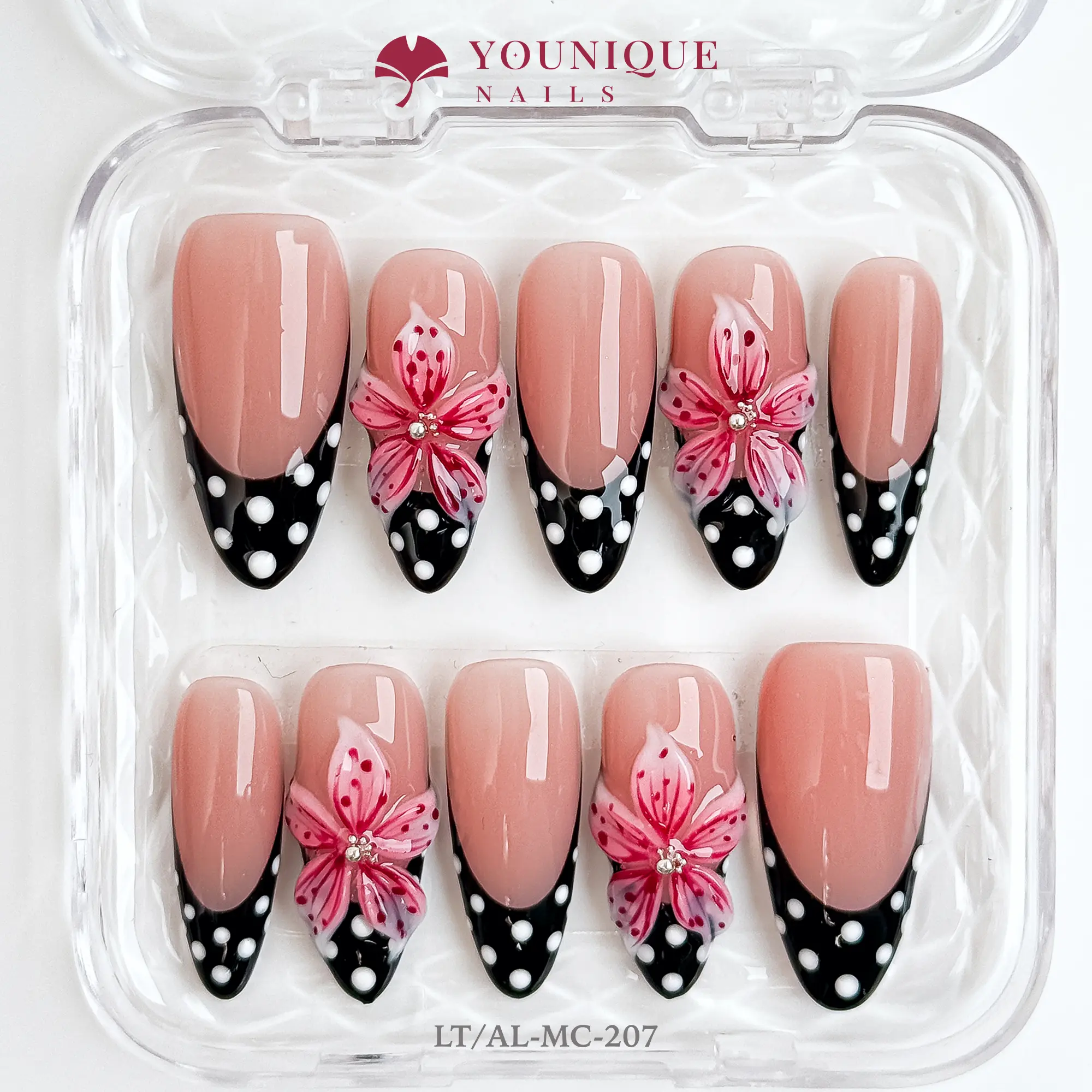 Younique Nails 2025 | LT Studio | Retro petals | 10PCS 100% Handmade Press-On Nails | Reusable Colorful Art acrylic stylish 3D