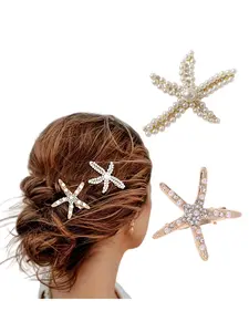 2Pcs Elegant Pearl Starfish Hair Clips Set, Wedding, Date, Vacation, Daily Wear, Women's Stylish Accessories, All Seasons