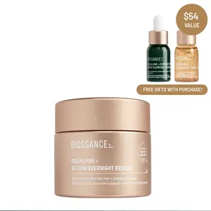 Biossance Squalane + Ectoin Overnight Rescue Face Cream – Intensive 24h Hydration for Dry/Sensitive Skin – Boosts Repair, Smoothens, Rejuvenates – Use as Moisturizer/Overnight Mask