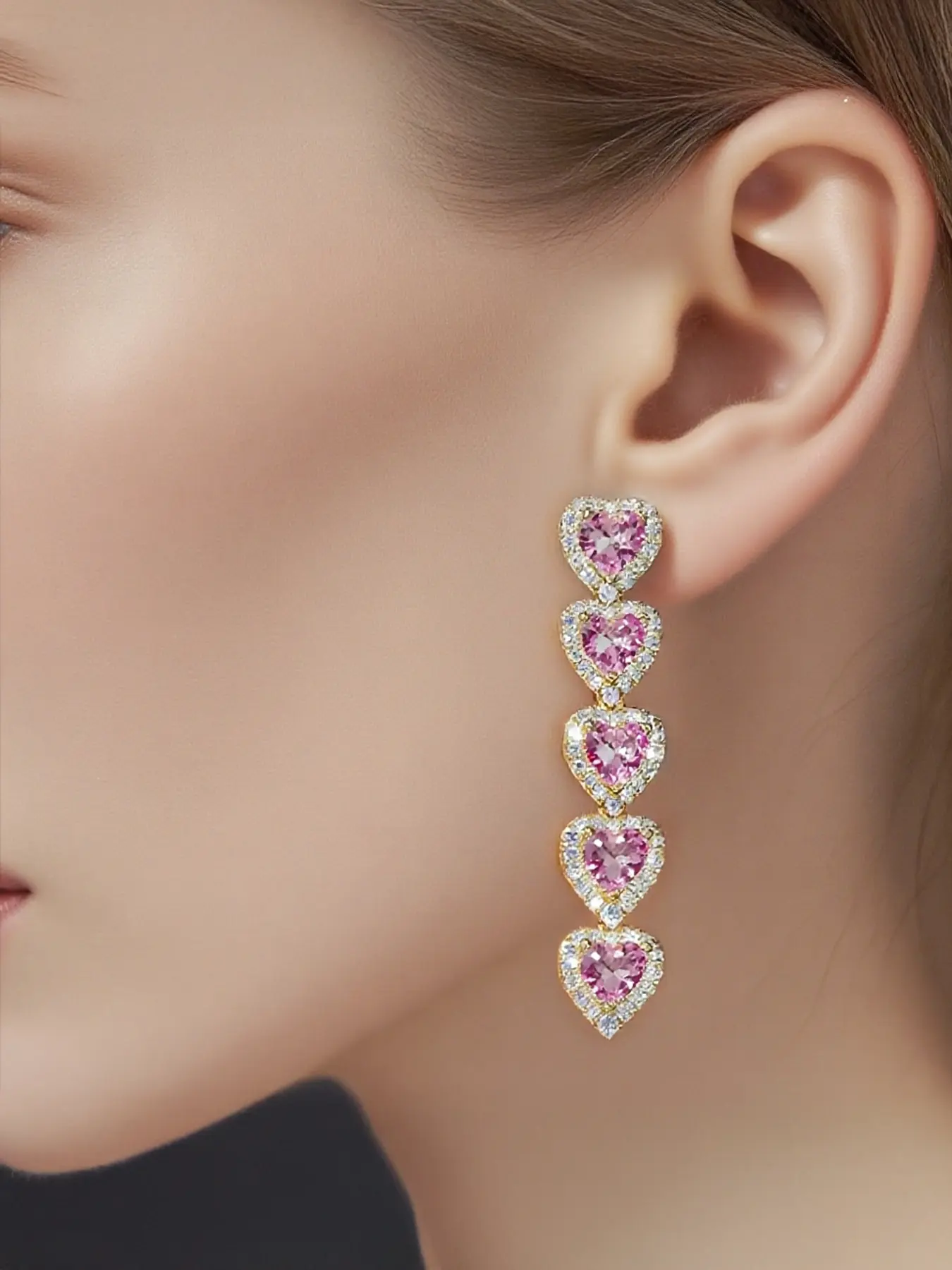 ICED CHICS Heart-shaped hip-hop earrings, the best choice for Valentine's Day, dates and gift-giving, are long and shiny, Copper Artificial Zirconia earrings, High Quality Earrings, Sparkling Ear Jewelry
