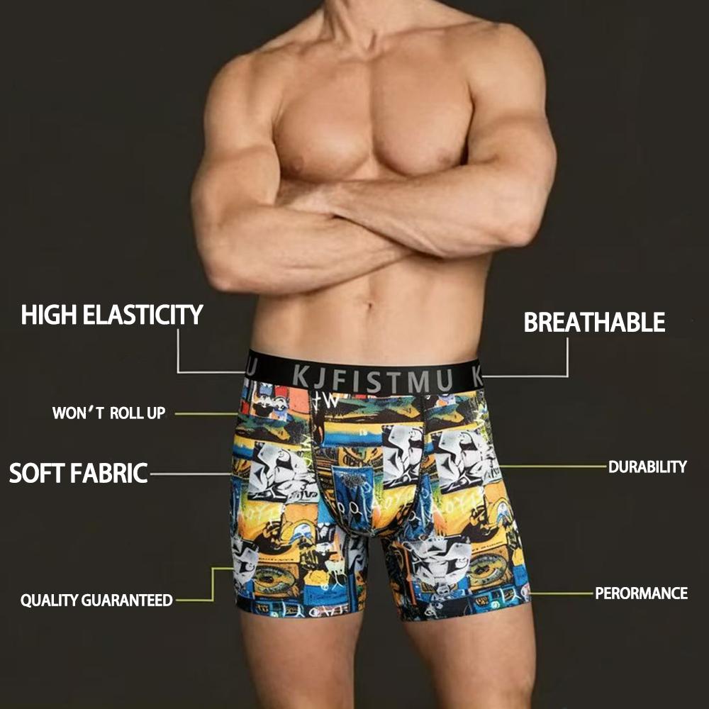 KJFISTMU 12-piece set of men's boxer briefs with random street graffiti prints, breathable cotton boxer briefs, sexy low-rise trunks, tagless underwear, multi-piece set, suitable as a gift, comfortable for fitness and sportswear