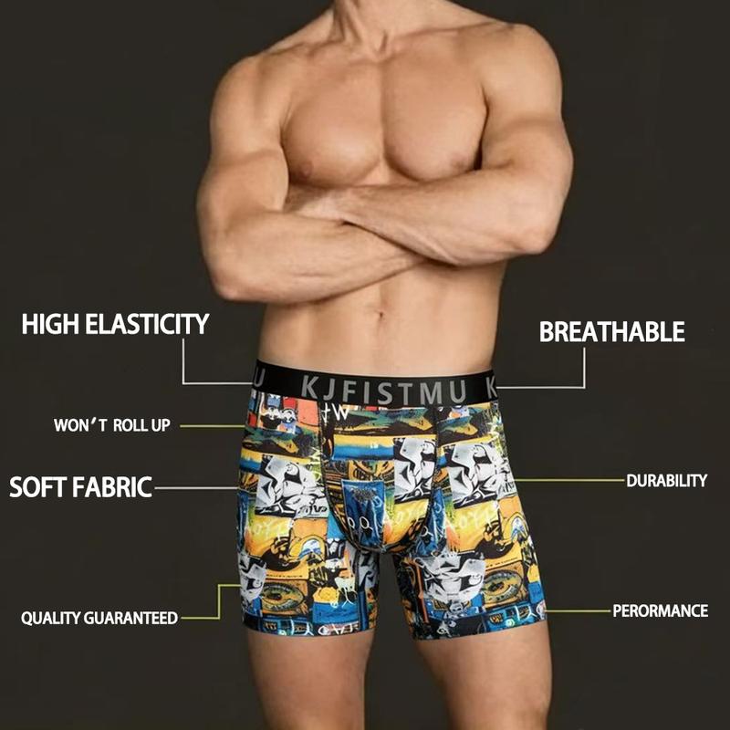 KJFISTMU 12-piece set of men's boxer briefs with random street graffiti prints, breathable cotton boxer briefs, sexy low-rise trunks, tagless underwear, multi-piece set, suitable as a gift, comfortable for fitness and sportswear