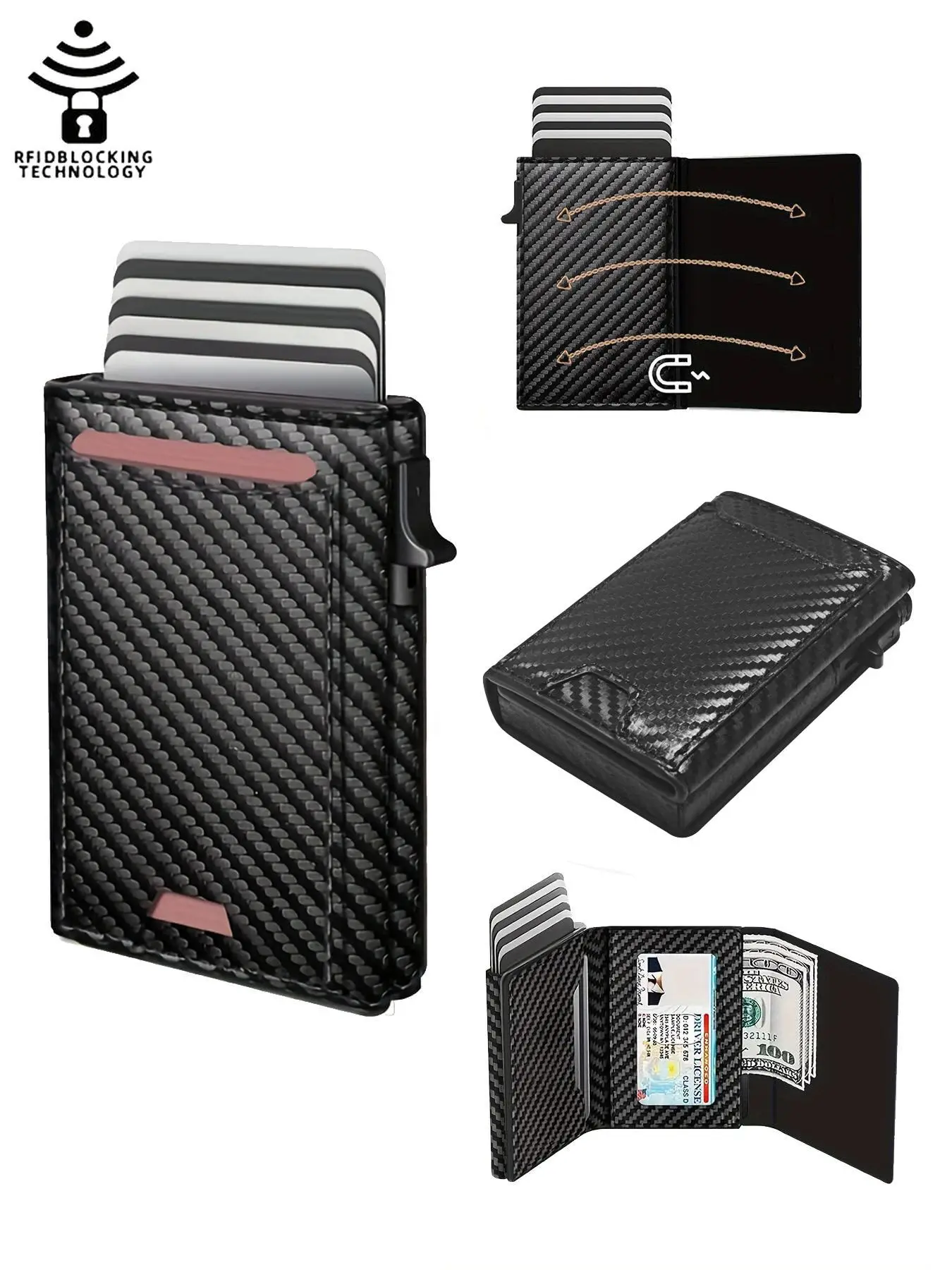 Men's Carbon Fiber Pattern Pop-up Wallet with Tracker, Anti-theft RFID Blocking Minimalist Wallet, Large Capacity Id Window & Cash Slot Wallet, Suitab