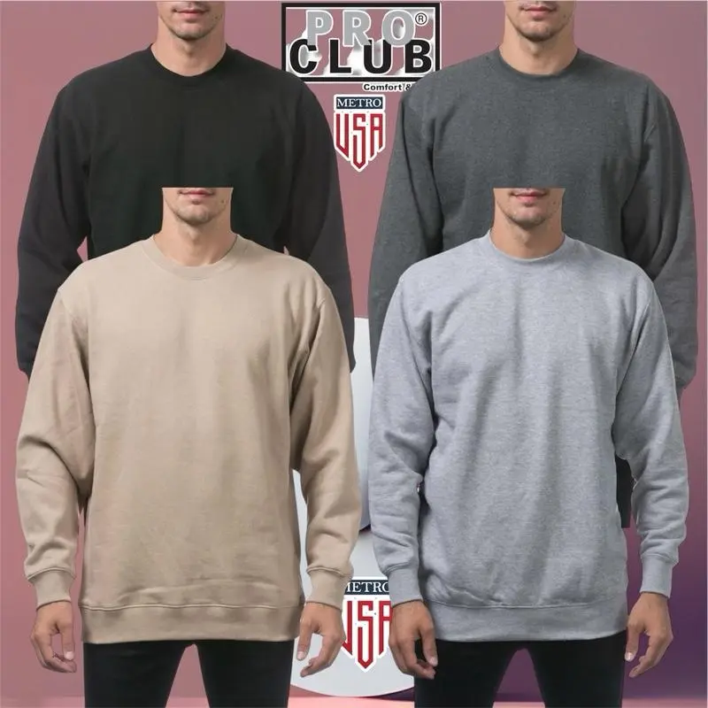 PRO CLUB Heavyweight Crew Neck Fleece Pullover Sweater (13oz) for Men - Ideal for Winter - Menswear Famous for its premium thickness and weight Tops Long Sleeve Round Neck Casual Classic Cotton Sweatshirts Crewneck Longsleeves Plain Khaki Beige shirt
