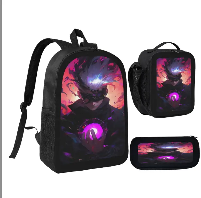 3Pcs Jujutsu Kaisen Gojo Satoru Backpack Set Anime Print School Backpack Lunch Bag Pencil Case Large Capacity Teen Students Back To School Backpack