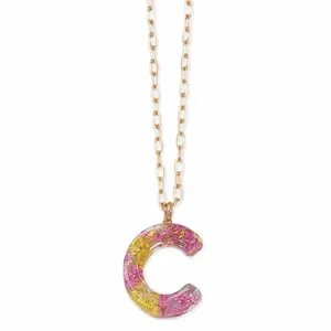 Zad Jewelry Women's Personalized Custom Acrylic Hand-Pressed Dried Flower Initial Pendant Necklace (Letter C), Initial Necklaces, Flower-Accent Fashion Costume Jewelry Accessory N2435