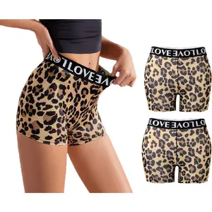 2 Pack Women's Leopard Print Boyshort Underwear Mid Rise Boxer Shorts Panties Outdoor Beach Vacation Ride Shorts