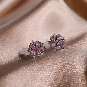 Dainty Cherry Blossom Zircon Stud Earrings - Perfect Gift for Women and Girls