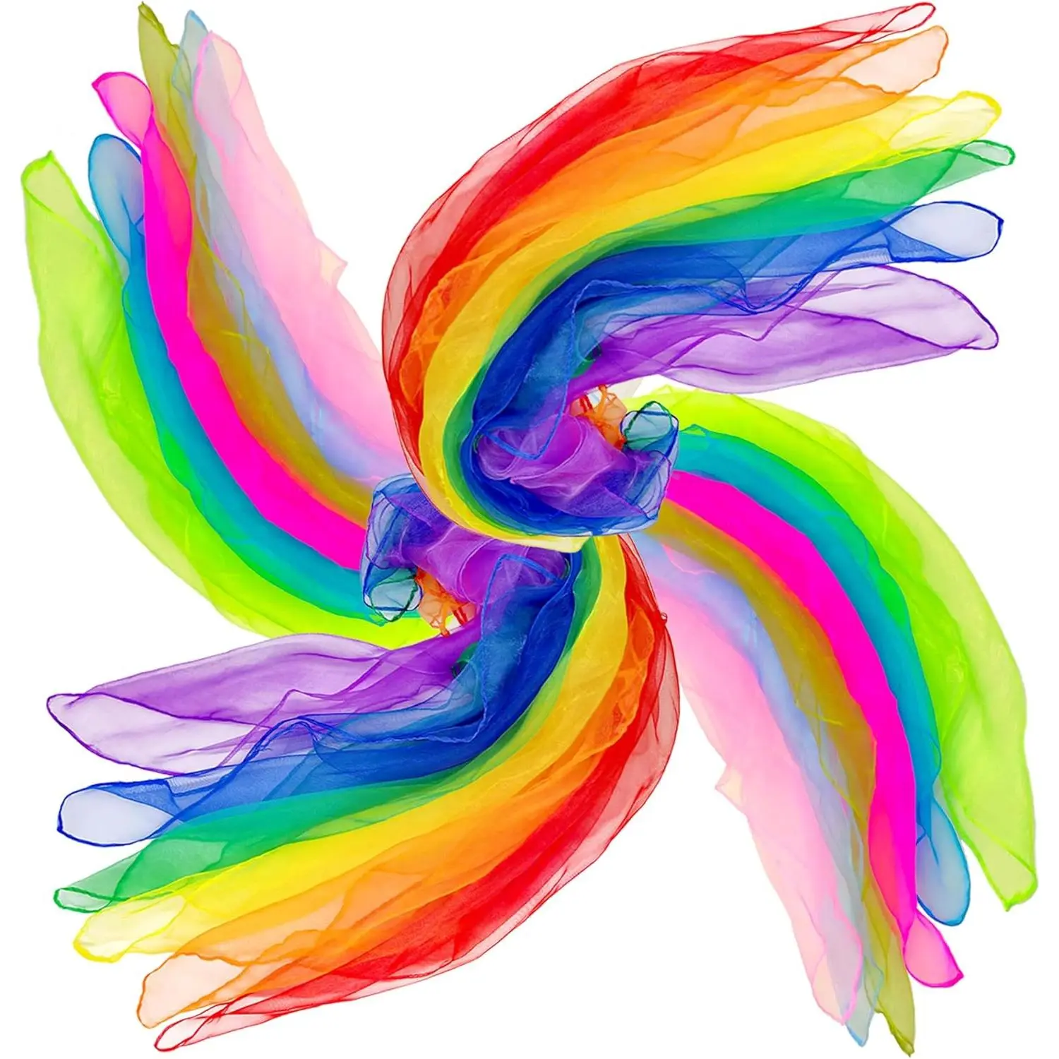 Kids' Dancing Scarves, 24 Piece Set of Soft, Fade Resistant Fabric in 12 Rainbow Colors for Juggling & Sensory Play