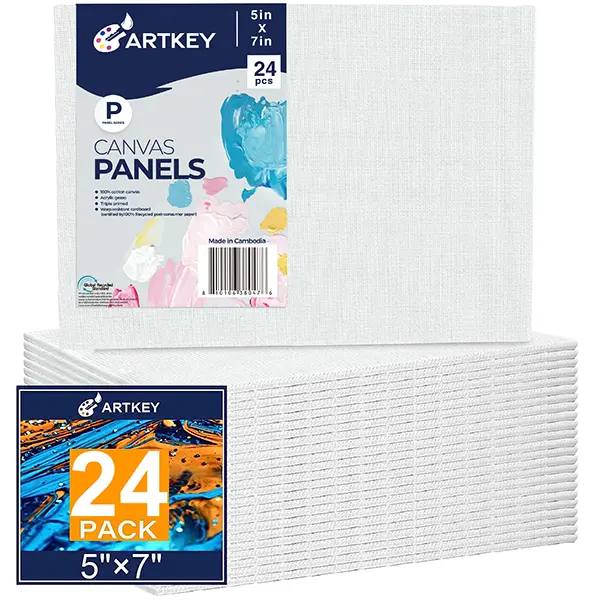 Artkey Canvas Boards 5x7 Inch 24-Pack, 10 oz Primed 100% Cotton White Blank Canvases for Painting, Art Paint Canvas Panels for Acrylic Oil Watercolor Tempera Paints