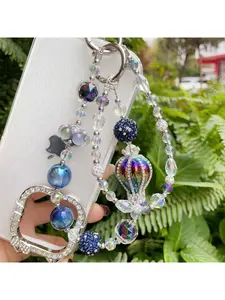 Colorful transparent beads, light luxury hot air balloon, simple and stylish mobile phone hanging chain, beaded bag, camera anti-loss hanging chain