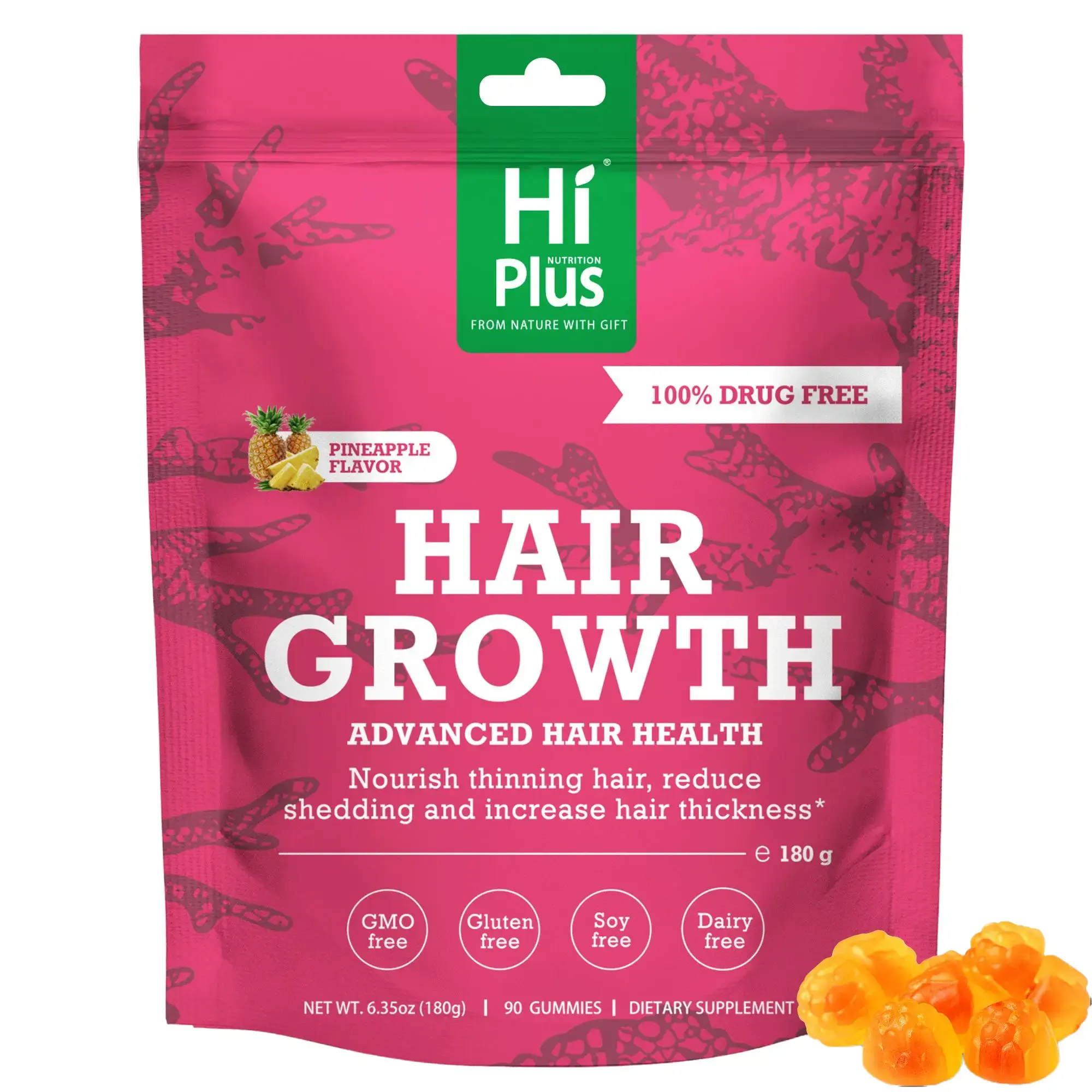 HiPlus Hair Growth Accelerator Dietary Supplement - Beauty Vitamin Healthcare, Nourishes Thinning & Loss Hair, With Proprietary Collagen Complex & Biotin, Clinically Proven, Dermatologist Recommended, 45-Day Supply, Thick, Vegan
