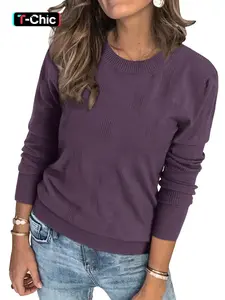 Women's Plain Round Neck Sweater, Casual Long Sleeve Jumper for Fall & Winter, Fashion Ladies' Knitwear for Daily Wear, Top