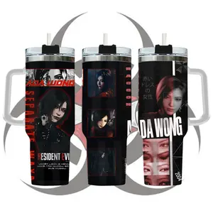 Hot Ada Wong 40oz Tumbler, Ada Wong Resident E Inspired Steel Tumbler, Gift For Gaming Lovers Tumbler with Handle, Black Water Bottle