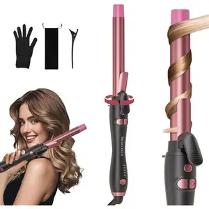Extra-Long Barrel Rotating Curling Iron with Short Clamp, 1 Inch Automatic Curling Iron Creates Loose Curls for Medium and Long Hair, 410°F High Heat Instant Heat Up, Double Ceramic, Dual Voltage