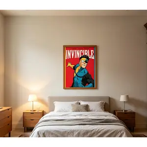 Mark Grayson Invincible Superhero Poster | High Quality Comic Wall Art | Vibrant Red Print | Bold Graphic Design | Perfect for Fans and Collectors
