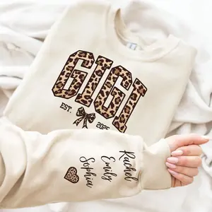 Custom Leopard Gigi Sweatshirt, Personalized Name Sleeve, Gift For Gigi, Mother's Day Gift