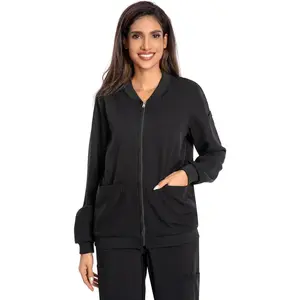 Scrub Jackets for Woman Zip Front Nurse Jacket 4-Way Stretch Fabric Coat