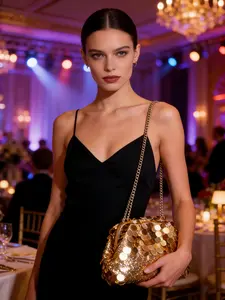 Sequined Chain Bag, Luxurious Party Style, Shiny Metal Disc Details, Perfect for Evening Parties/date/nightclub, Trendy Girl Accessory