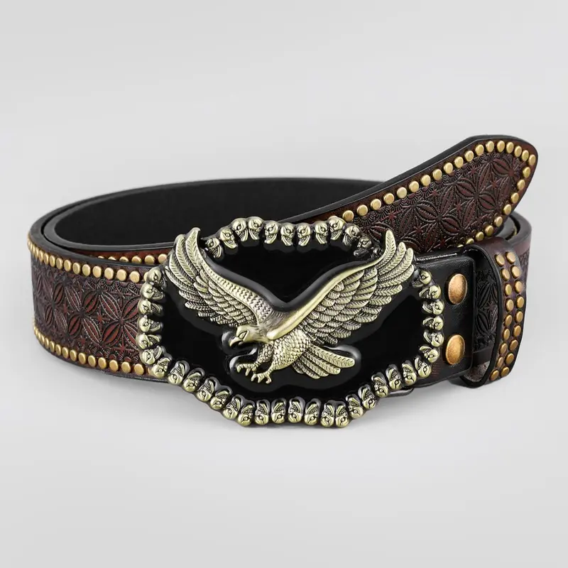 Punk Style Eagle Decor Pu Buckle Belt, 2024 New Style Vintage Western Belt Western Cowboy Cowgirl Belt for Men & Women, Fashion Accessories for Daily Wear, Stylish Belts, Belt with Buckle