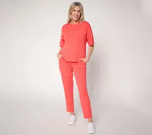 AnyBody Tall Cozy Knit Lounge Set with Embroidery