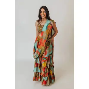 Kahlo Abstract Ruffle Saree Dress