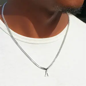 Trendy new 26-letter Cuban necklace Men's initials pendant chain Creative collarbone chain Hip-hop style necklace jewelry, boys' favorite gifts, boyfriend gifts