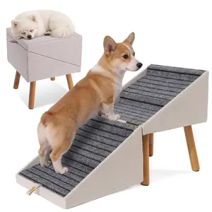 17.13" H Dog Stairs for Small Dogs, 2-in-1 Pet Steps & Ottoman - Foldable Dog Stairs for Couch, Non-Slip Wooden Pet Stairs for Puppy Senior Injured Dogs