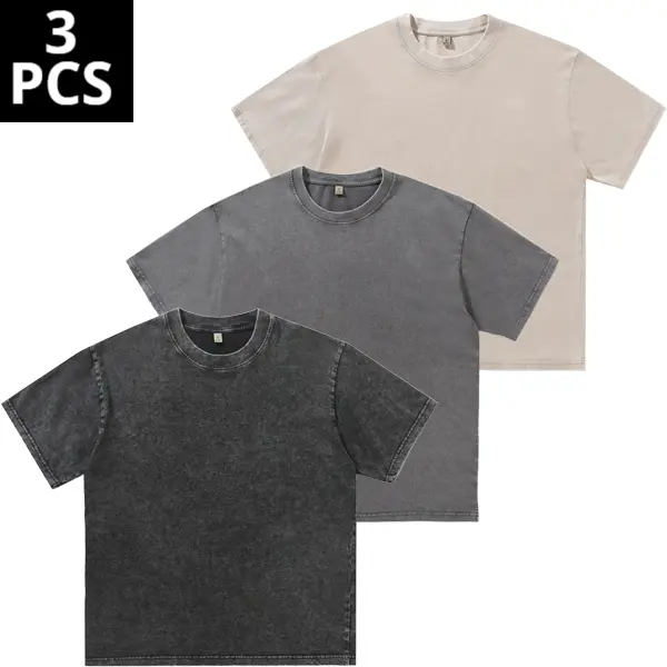 3 Pack Oversized Tshirts for Men Gym Vintage Heavyweight T Shirts Cotton Workout Acid Wash Baggy Tees Crewneck Top t shirts for men men's t shirts Stylish Menswear t shirts for men men's t shirts funny t shirt