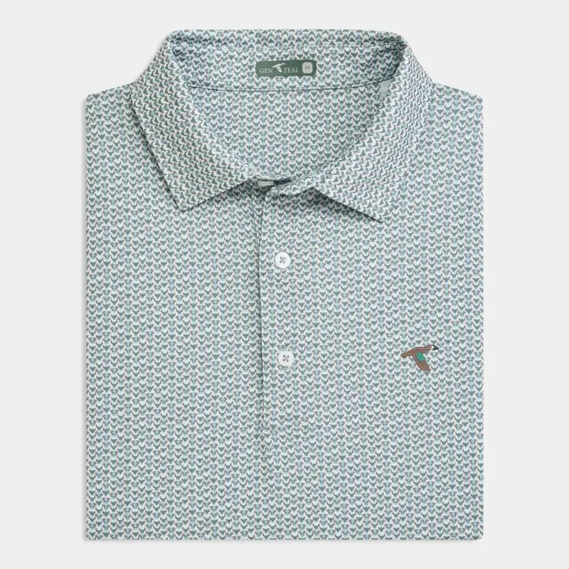 Men’s Patterned Polo Shirt – Mint Green Micro Print Golf Shirt, Breathable Slim Fit Casual Summer Top
