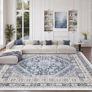 ComiComi Boho Vintage Washable Area Rugs for Living Room,Non-Slip Backing High Traffic Rugs,Vintage Large Area Rug,Stain Resistant Home Decor Rug (Blue/Beige,8'x10')