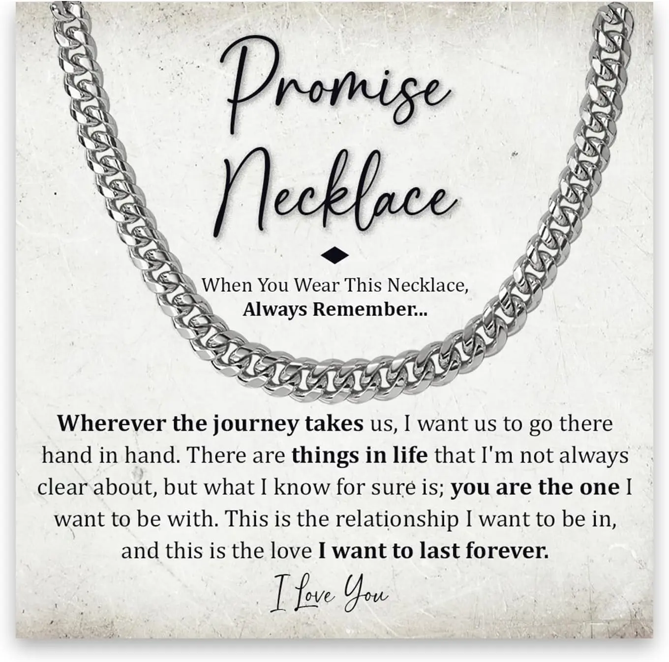 Promise Necklace For Him - Birthday & For Boyfriend, Husband - Cuban Chain Necklace With Cubic Zirconia Stones