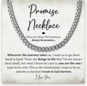 Promise Necklace For Him - Birthday & For Boyfriend, Husband - Cuban Chain Necklace With Cubic Zirconia Stones