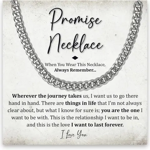 Promise Necklace For Him - Birthday & For Boyfriend, Husband - Cuban Chain Necklace With Cubic Zirconia Stones