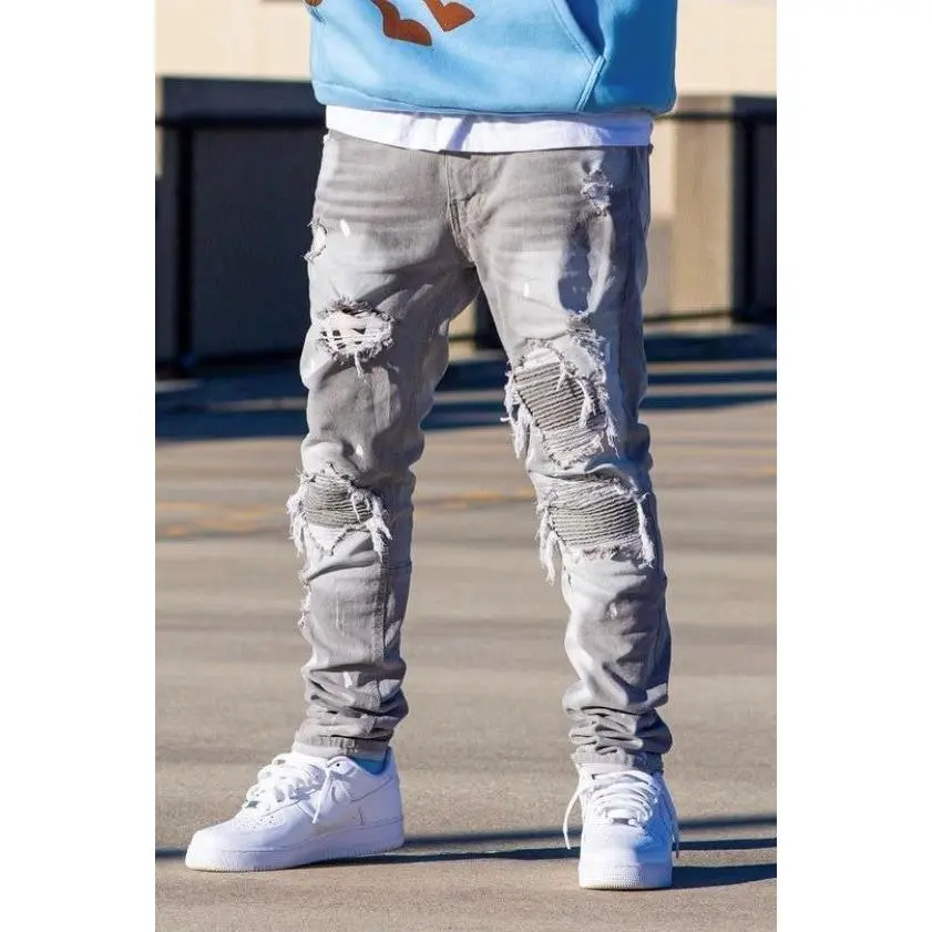 PINTUCK PATCHED JEANS