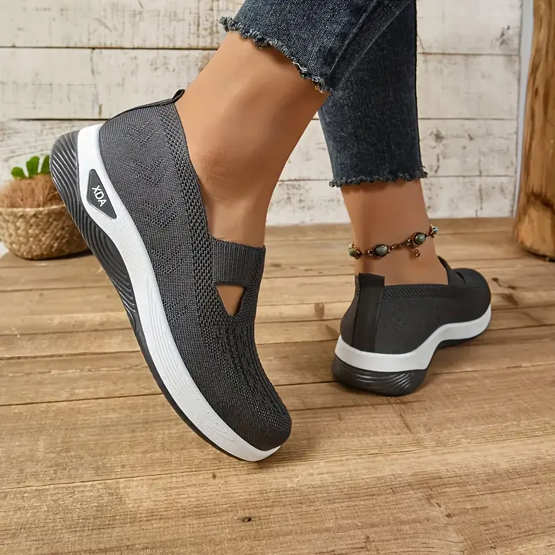 Rain Core |  Lightweight & Comfortable Women's Breathable Knit Slip-On Sneakers |   Beige Design, All-Season Low-Top Casual Footwear with Extended Size Options