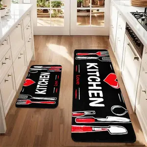 Kitchen Floor Mat, 2 Counts/set Kitchen Themed Pattern Kitchen Rugs, Non-slip Kitchen Mat, Decorative Carpet for Home Kitchen Dining Room