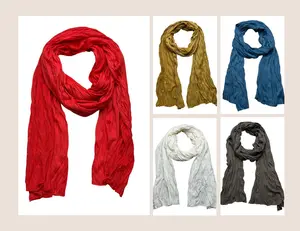 Versatile Oversized And Crinkled Knit Solid Color Scarf - 98.4''L x 19.6''W, Multiple Colors and Uses