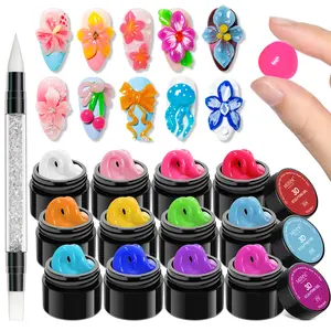 MIZHSE 3D Nail Art Gel Kit – Multi-Color Set for Flowers, Charms & Creative Designs | Non-Sticky Builder Gel